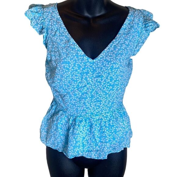 Draper James blue peplum smock floral ruffle tank top small fairycore babydoll - Picture 1 of 5